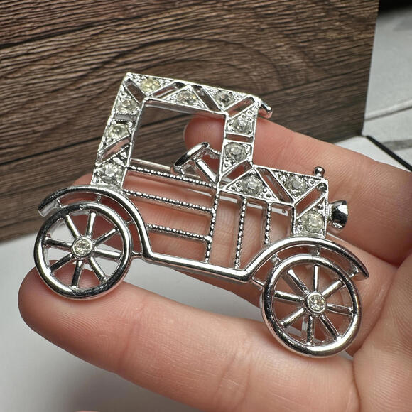 EMMONS Rhinestone Model T Retro Car Vehicle Brooch Pin Vintage Signed - Picture 9 of 10